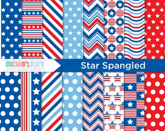 Digital Paper - 4th of July, Independence Day, Star Spangled, Scrapbook Paper, Digital Pattern, Sublimation