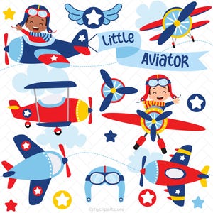 Niedliche Flieger Clipart, Flieger Clipart, Flugzeug Geburtstag, Doppeldecker, Flugzeug - Digital Download | Sublimationsdesign | SVG, EPS, PNG