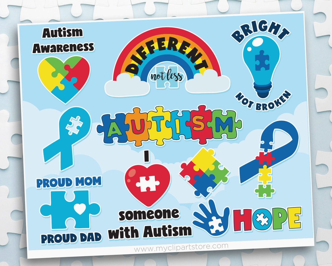 Autism Clipart, Printable Autism Awareness Stickers, Autistic Kids Clip