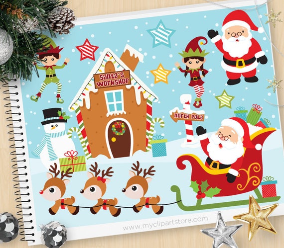 Download Christmas Clipart Santa S Workshop Reindeer North Pole Elf Graphics Digital Clip Art Commercial Use Clipart Sublimation Htv Svg By Myclipartstore Catch My Party PSD Mockup Templates