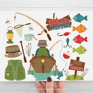 Fishing Clipart, Father's day, fishing tackle, Dad, camping, boat, fishing rod, fisherman Digital Download Sublimation SVG, EPS, PNG image 2