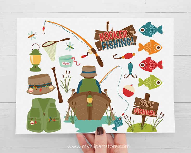 Fishing Clipart, Father's day, fishing tackle, Dad, camping, boat, fishing rod, fisherman Digital Download Sublimation SVG, EPS, PNG image 2