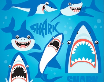 Cute Shark Clipart: Ocean Life, Under the Sea, Baby Shark Art, Deep Sea Fish, Shark PNG, Shark Week, Shark Nato (Digital Download)