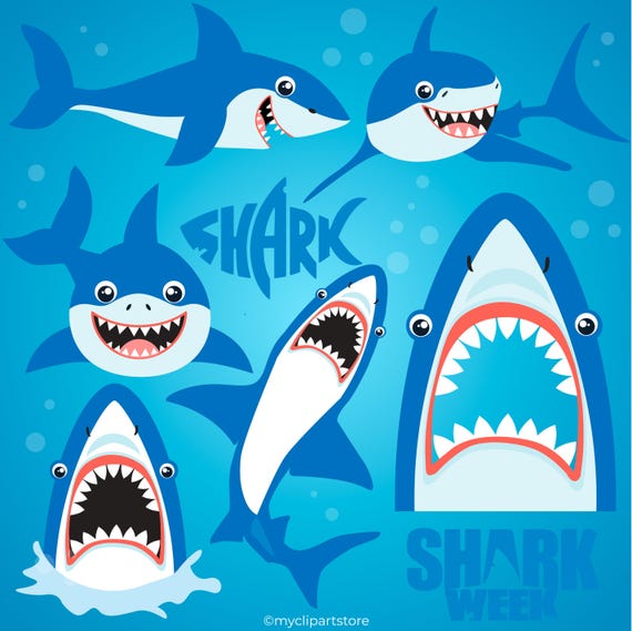 Cute Shark Clipart: Ocean Life, Under the Sea, Baby Shark Art, Deep Sea Fish, Shark PNG, Shark Week, Shark Nato (Digital Download)