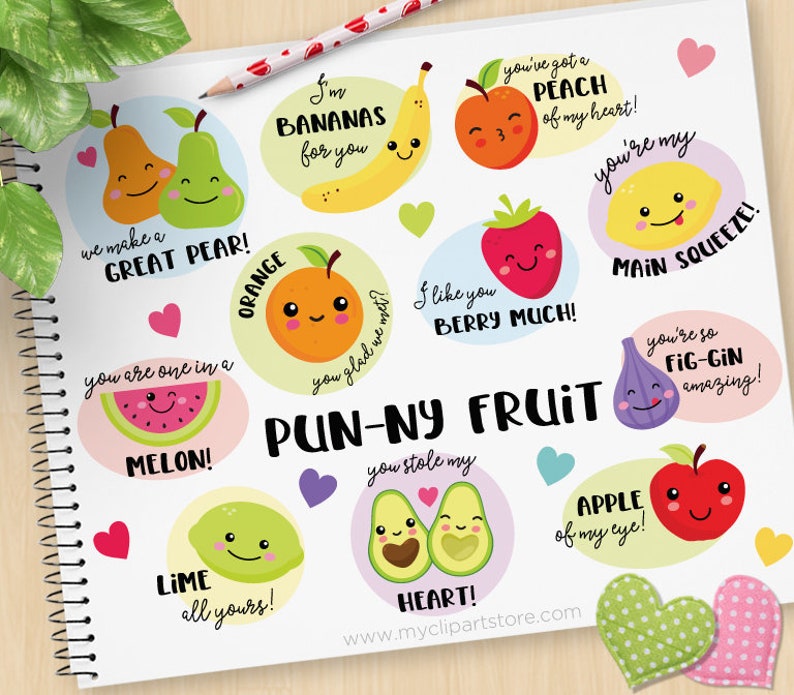 Punny Fruit Funny Fruit Puns Cute Fruit Faces Characters Etsy