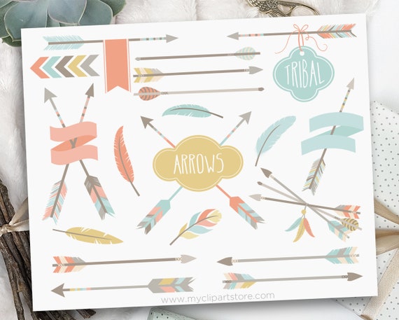 Tribal Arrows Clipart, American Indian, Native American, boho, bohemian, hipster, Feathers, Clip Art Commercial Use, Sublimation, HTV, Il_570xn