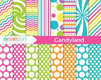 Digital Paper - Candyland, Rainbow Colored Paper, Swirls, Birthday Party, Scrapbook Paper, Digital Pattern, Commercial Use, JPEG, PDF, png