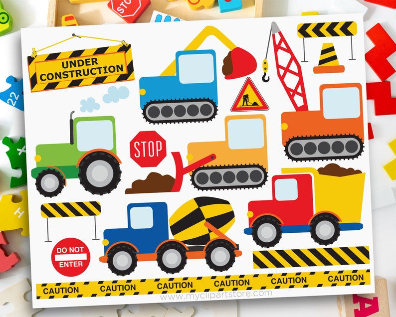 Construction Vehicles Clipart, Transportation Clip Art, Digger svg, Cars Trucks Digital Download Sublimation Design SVG, EPS, PNG image 1