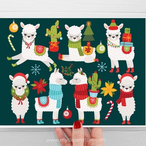 Christmas Llama Clipart, Llama Digital Art, Alpaca Clipart, Cactus Clip Art, Llama svg Digital Download Sublimation SVG, EPS, PNG image 2