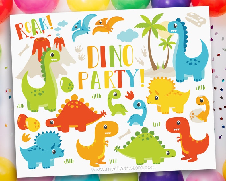 Dinosaurs Clip Art, Dinosaur svg, Dino Party, Dinosaur Graphic, Baby, Boy Dino Digital Download Sublimation Design SVG, EPS, PNG image 1
