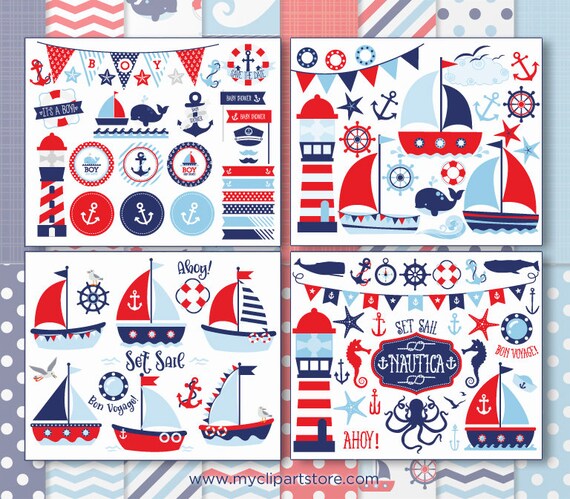Download Nautical Clipart Bundle Red And Blue Sailing Clip Art Sail Boats Ships Ocean Sea Anchor Whale Commercial Use Vector Clip Art Svg By Myclipartstore Catch My Party