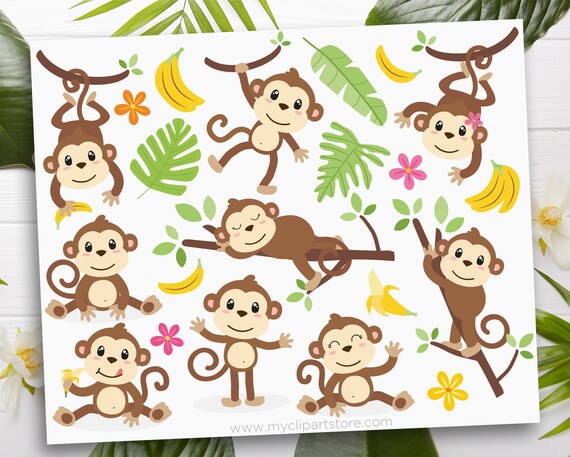 Download Monkeys Clipart Monkey Svg Monkey Clip Art Little Monkeys Wall Art Safari Animals Digital Download By Myclipartstore Catch My Party