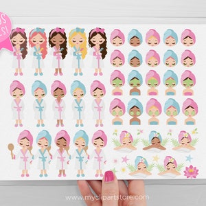 Spa Day Clipart, Cute Spa Girl, Self Care, Spa Birthday, Manicure, Pedicure, Mani Pedi Digital Download Sublimation SVG, EPS, PNG image 3