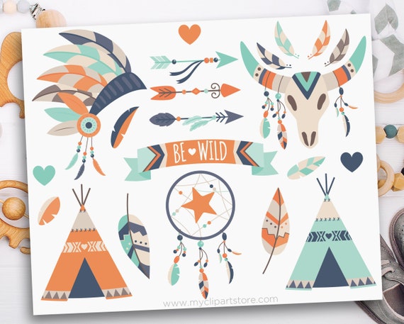 Download Tribal Boy Boho Elements Native American Indian Wedding Clipart Skull Headdress Teepee Clip Art Commercial Use Sublimation Htv Svg By Myclipartstore Catch My Party