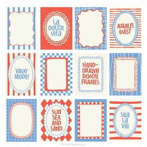 Hand-Drawn Summer Frames Clipart: Red, White, Blue, Wavy, Zig Zag Borders, Patterns, Mix & Match, Birthday Invitations - (Digital Download)