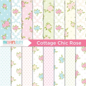 Digital Paper Cottage Chic Rose, Shabby Chic, Scrapbook Paper, Digital Pattern Instant Download JPG, PDF image 1