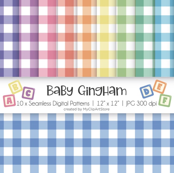 Baby Gingham Seamless Patterns, Check Print, Rainbow Colors, Squares, Plaid, Tartan, Table Cloth, Commercial Use, Digital Scrapbook Paper Il_570xn