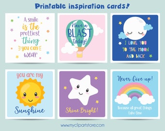 Moon and Stars Positivity Note Cards for Kids, Affirmation, Inspirational, Encouragement, Lunchbox note, Personal use only, Digital Download