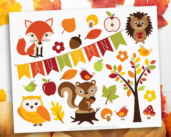 Download Autumn Critters Clipart Fall Animals Owl Fox Hedgehog Squirrel Fall Leaves Mushrooms Clip Art Commercial Use Sublimation Htv Svg By Myclipartstore Catch My Party PSD Mockup Templates