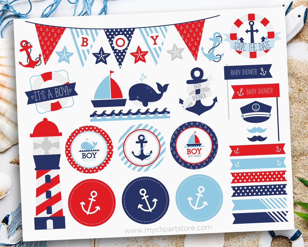 Nautical Baby Shower Clipart, Sail Boat Svg, Summer Clipart, Beach