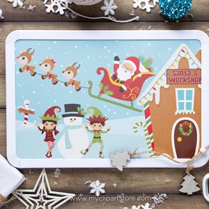 Santa's Workshop Clipart, Reindeer, Elf (Digital Download) image 3