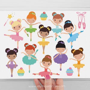 Cute Ballerina Clipart: Little Ballet Dancer Illustrations for Girls' Birthday Party Invitations in Bright Colors (Digital Download) image 2