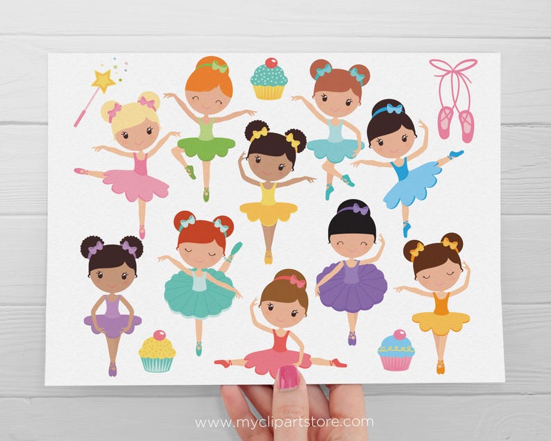 Cute Ballerina Clipart: Little Ballet Dancer Illustrations for Girls' Birthday Party Invitations in Bright Colors (Digital Download) image 2