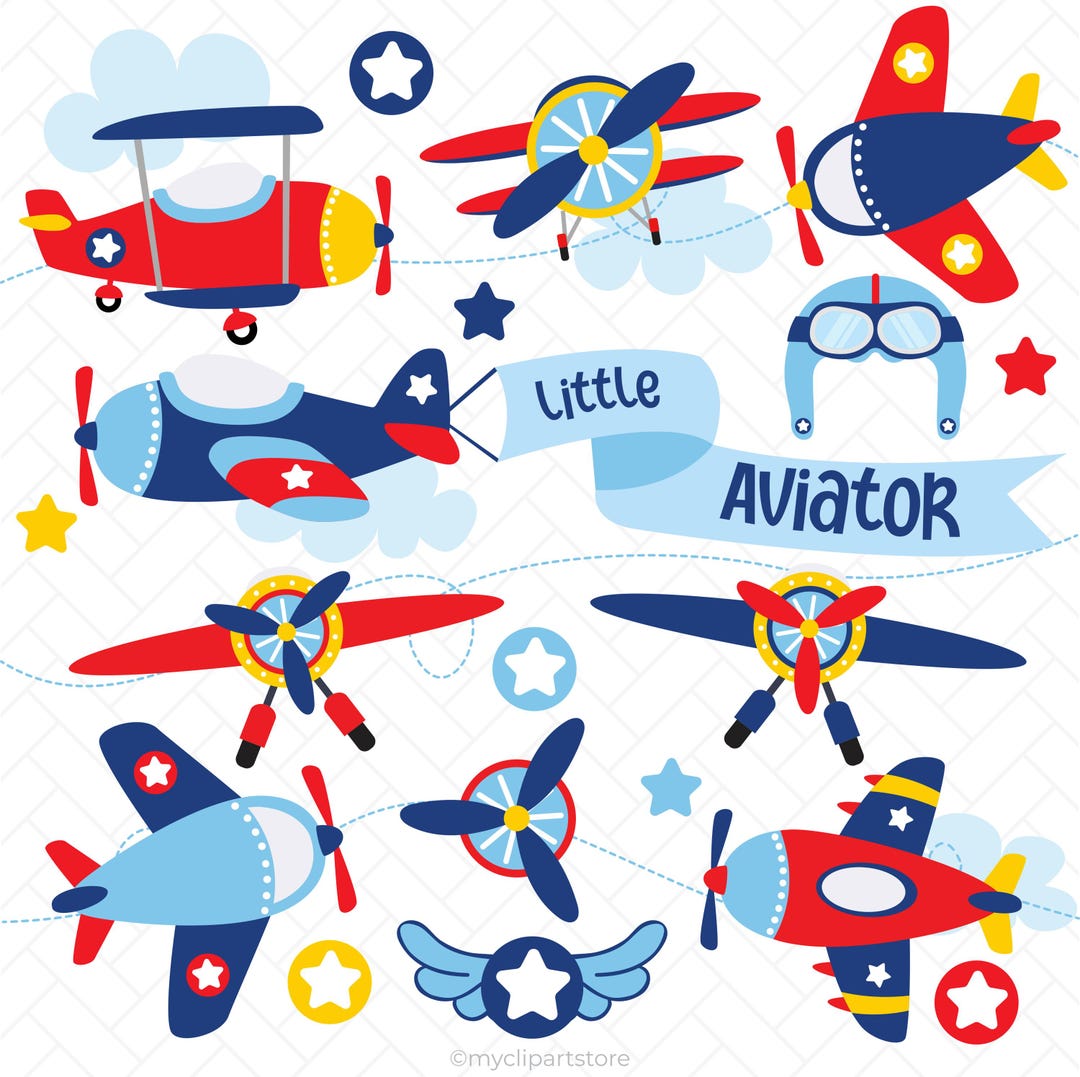 Vintage Aviator Clipart: Airplanes, Pilots, Biplanes (digital Download ...