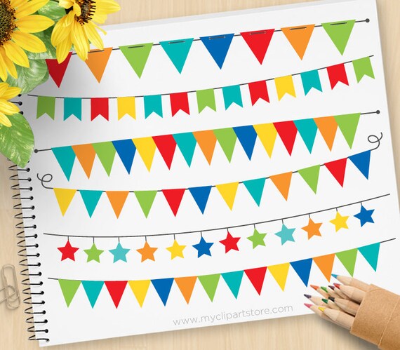 Primary Colored Bunting Birthday Party Banner Flags Stars