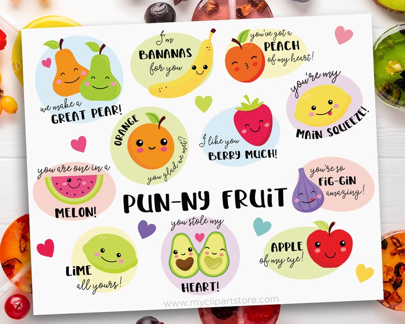 Valentine funny Fruit Clipart Valentine's Day Puns Etsy