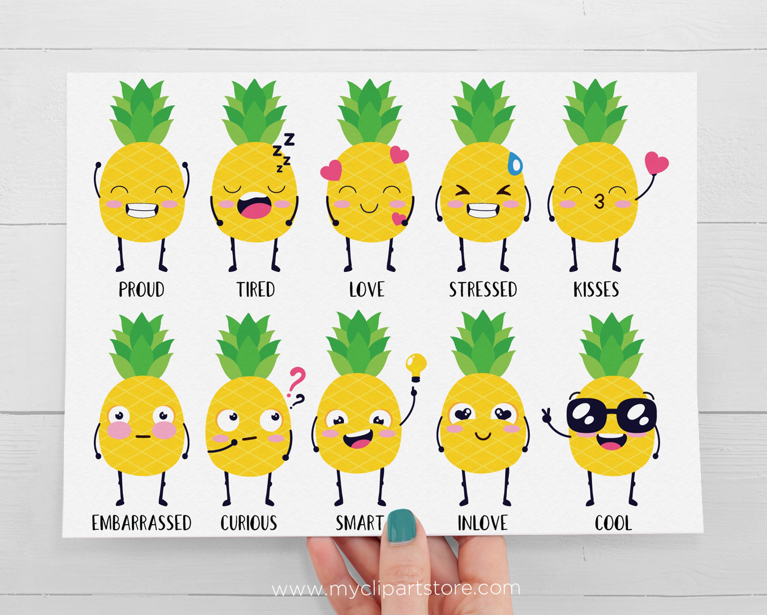 Pineapple Emojis Clipart Emotions Words Tropical Fruit Etsy