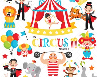 Imágenes prediseñadas de circo: Carnaval, feria, animales de circo, carpa de circo, artistas graciosos (descarga digital)