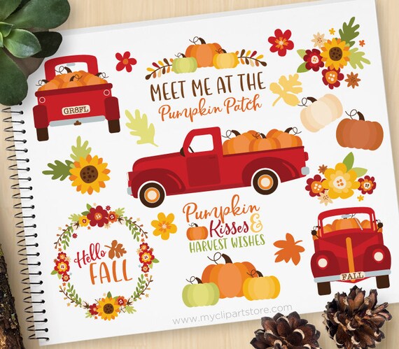 Pumpkin Truck Clipart, Thanksgiving, Farmhouse, Vintage ...