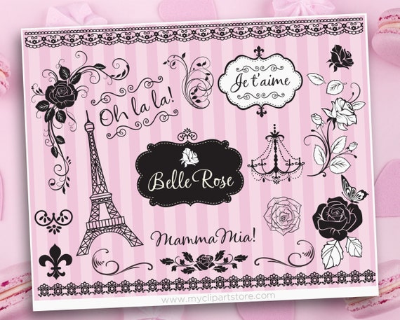 Paris Clipart, Eiffel Tower Silhouette, French Lace, Valentine Clipart - Digital Download | Sublimation Design | SVG, EPS, PNG Il_570xn