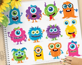 Monster Clipart, baby monster, cute monster, friendly monster, birthday party, invite, Commercial Use, Vector clip art, SVG Files