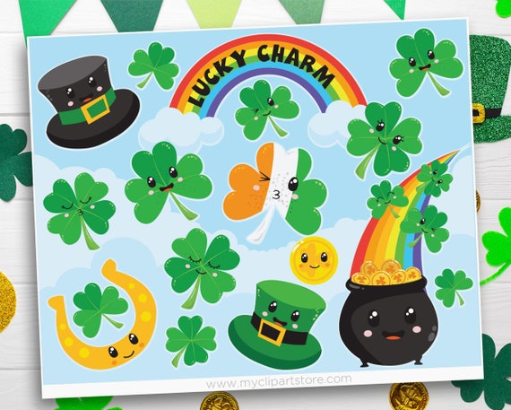 Shamrock Clipart, St. Patrick's Day Clip Art, Clover SVG, Printable Sticker Art, Digital Download Il_570xn
