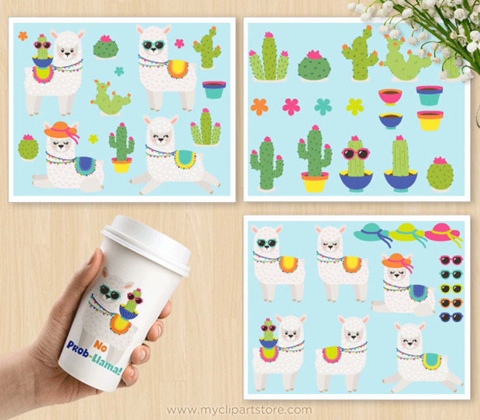 Llama and Cactus Clipart Camels Cute Alpacas Desert ...