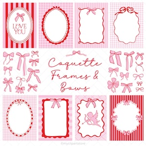 Clipart di San Valentino: fiocchi rosa e cornici colorate (download digitale)