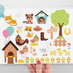 Cute Farm Clipart, Farm Animals, Pink Barn, Farm Birthday, Baby Shower, Farmstead, Cow svg Digital Download Sublimation SVG, EPS, PNG image 4