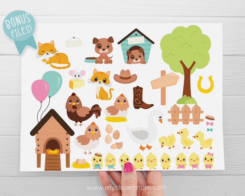 Cute Farm Clipart, Farm Animals, Pink Barn, Farm Birthday, Baby Shower, Farmstead, Cow svg Digital Download Sublimation SVG, EPS, PNG image 4