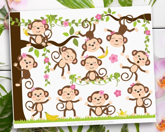 Monkey Svg Monkey Clip Art Girl Monkey Clipart 5 Little Monkeys Jungle Wall Art Digital Download By Myclipartstore Catch My Party