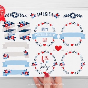 4th of July Flowers Clipart, Independence Day Clipart, 4th of July svg, boho flowers Digital Download Sublimation Design SVG, EPS, PNG image 2