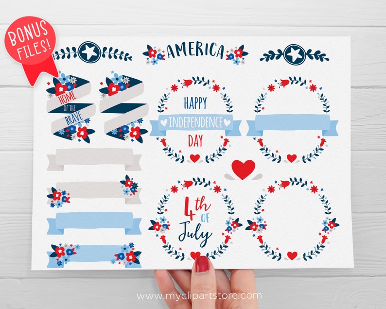 4th of July Flowers Clipart, Independence Day Clipart, 4th of July svg, boho flowers Digital Download Sublimation Design SVG, EPS, PNG image 2