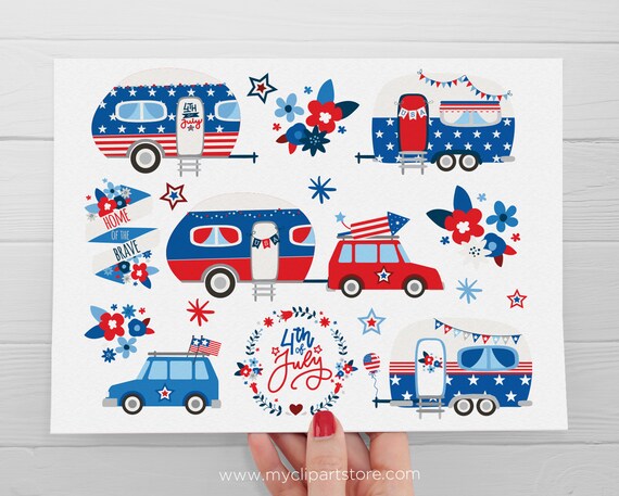 4th of July Camper Van Clipart USA 
