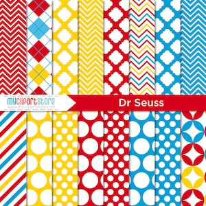 Papel digital Dr. Suess, regreso a clases, papel para álbumes de recortes, patrón digital (descarga instantánea) JPG, PDF