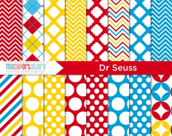 Dr. Seuss Digital Paper: Back to School Scrapbook Pattern (JPG, PDF)