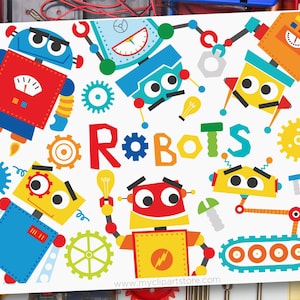 Süßer Roboter Clipart, Primärfarben, STEM Style (Digitaler Download)