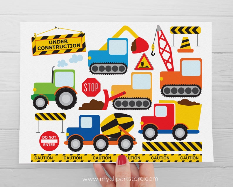 Construction Vehicles Clipart, Transportation Clip Art, Digger svg, Cars Trucks Digital Download Sublimation Design SVG, EPS, PNG image 2