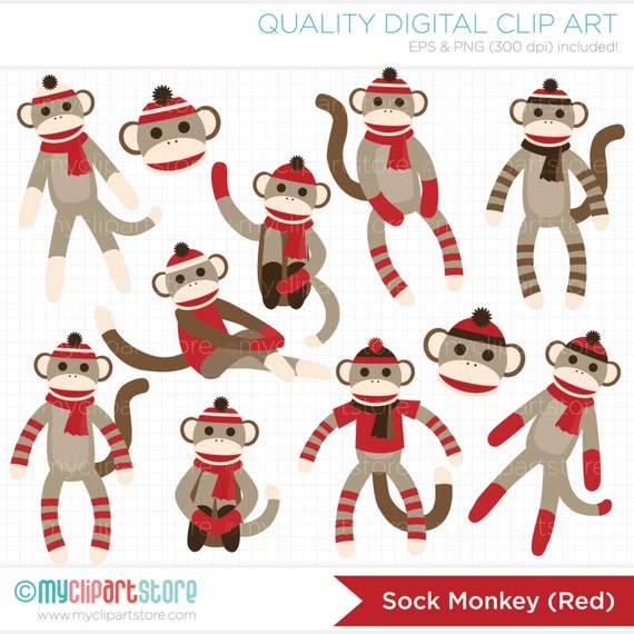 Clipart Sock Monkey Red Digital Clip Art Instant | Etsy