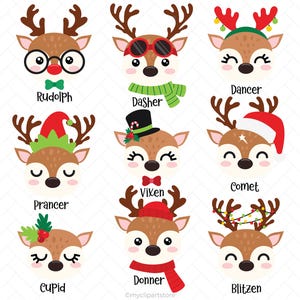 Schattige rendieren clipart, namen van rendieren van de kerstman, schattige kerstornament, Rudolf - digitale download | Sublimatieontwerp | SVG, EPS, PNG